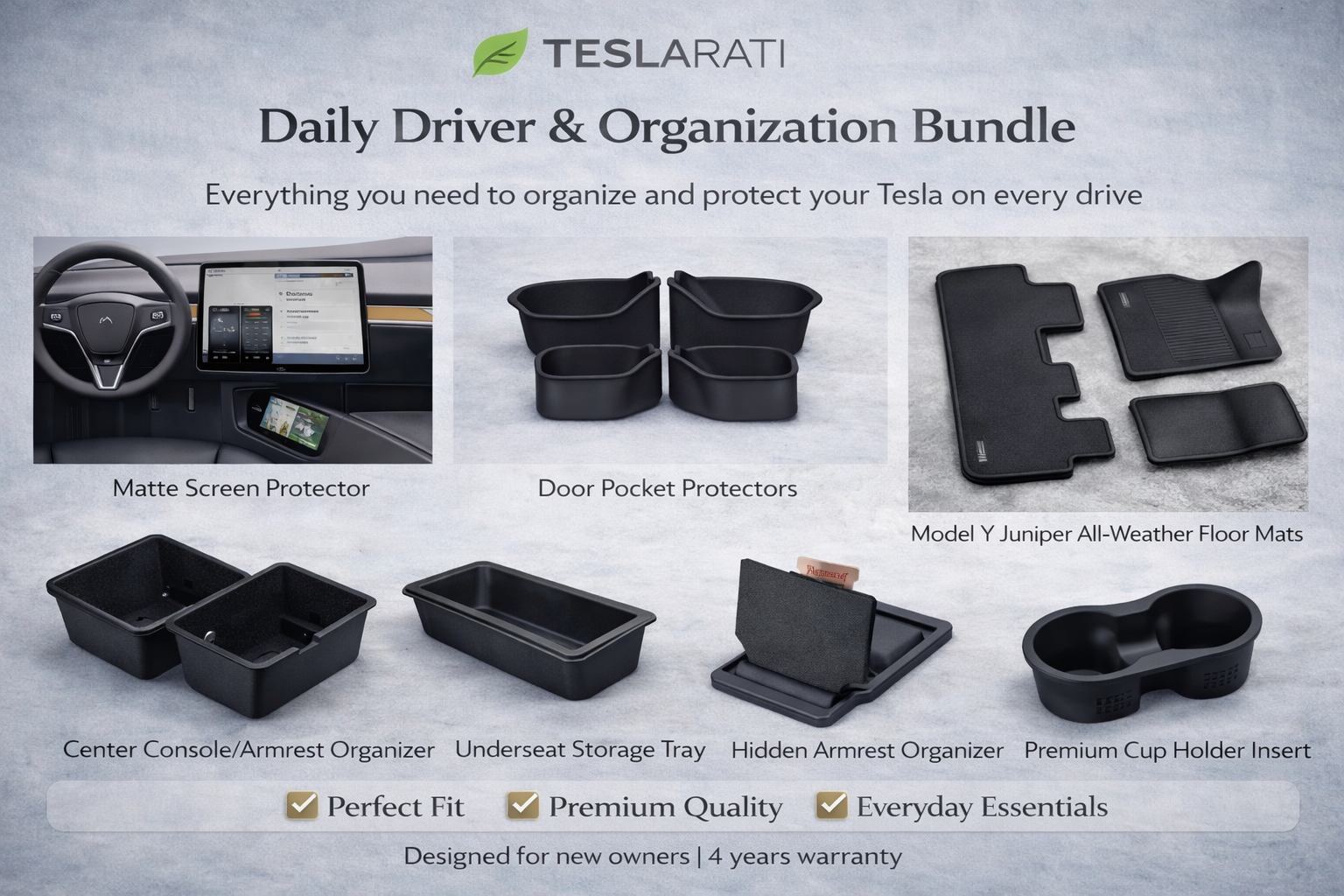 Tesla Model Y Daily Driver Protection & Organization Bundle