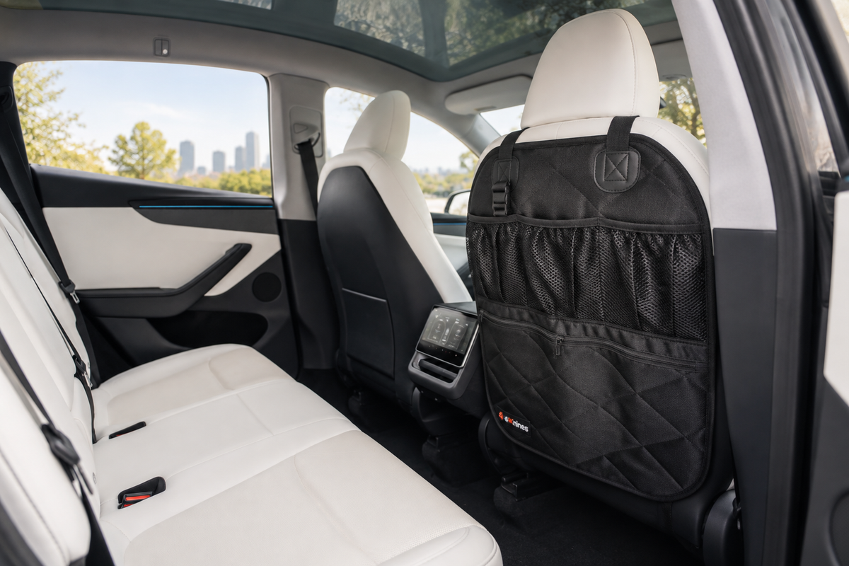 Tesla Model Y,3,S,X, and Cybertruck Car Seat Back Organizer – Backseat Storage & Protector for Kids & Pets