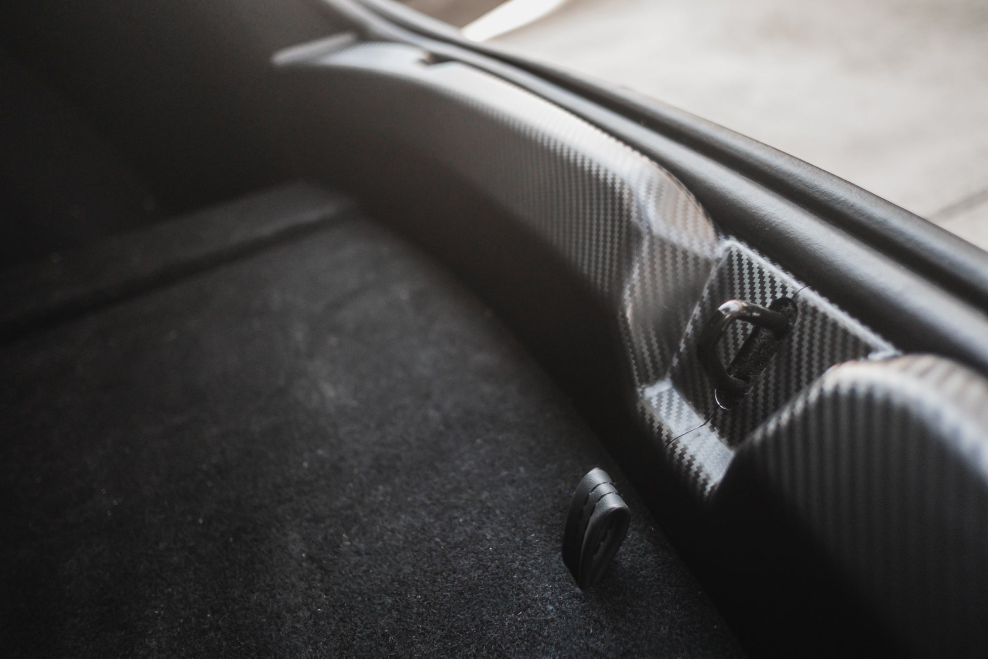 Tesla Model 3 Highland Trunk Sill Protector Carbon Fiber Pattern