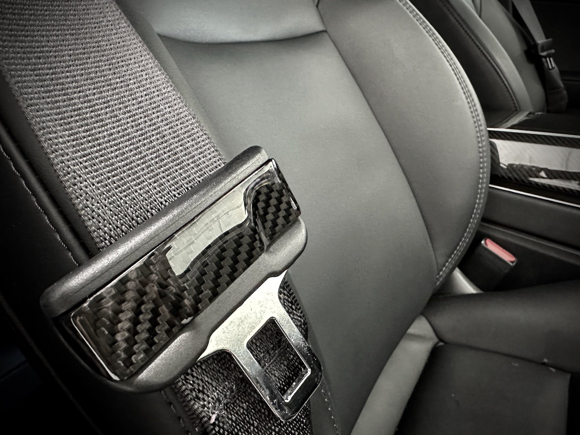 Tesla Model Y Real Carbon Fiber Seat Belt Fascia Cover (2pc)