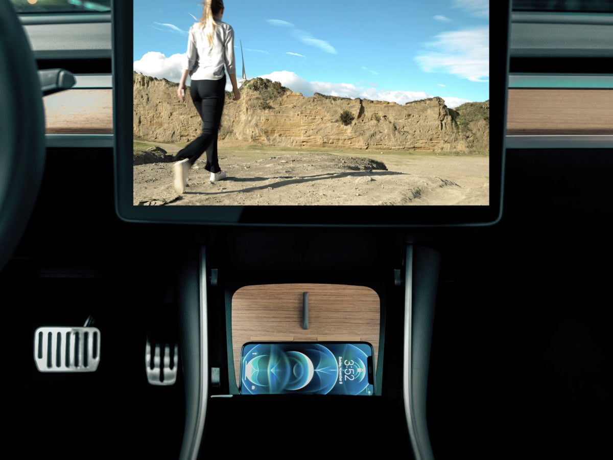 Tesla Model 3 and Y Wireless Charger with Dashcam and Sentry Mode Support