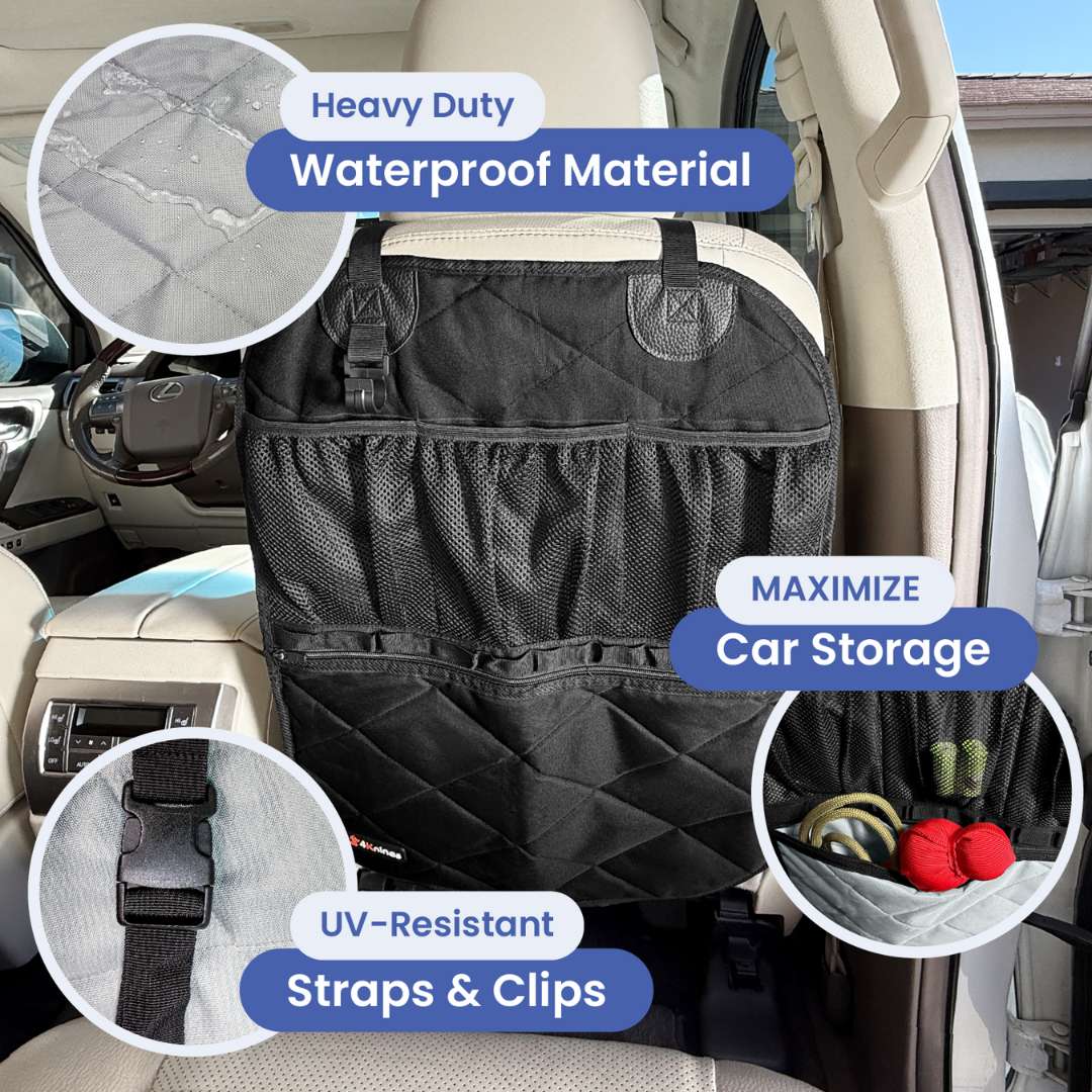 Car Seat Back Organizer – Backseat Storage & Protector for Kids & Pets