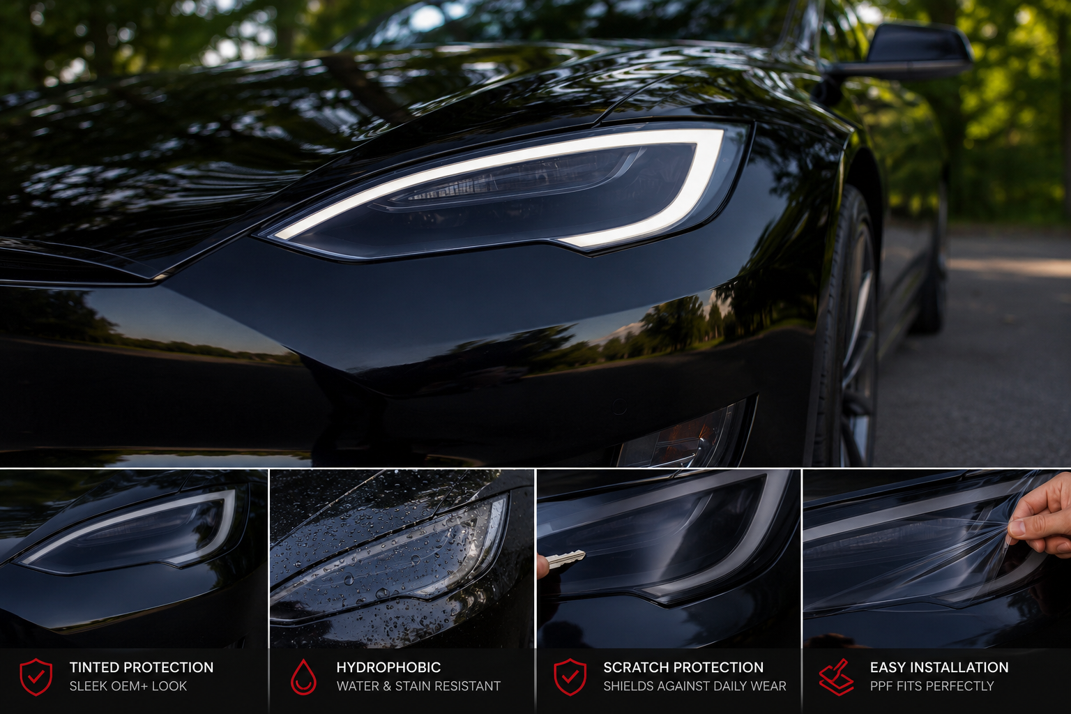 Tesla Model S Tinted Headlight and Foglight Protection - PPF