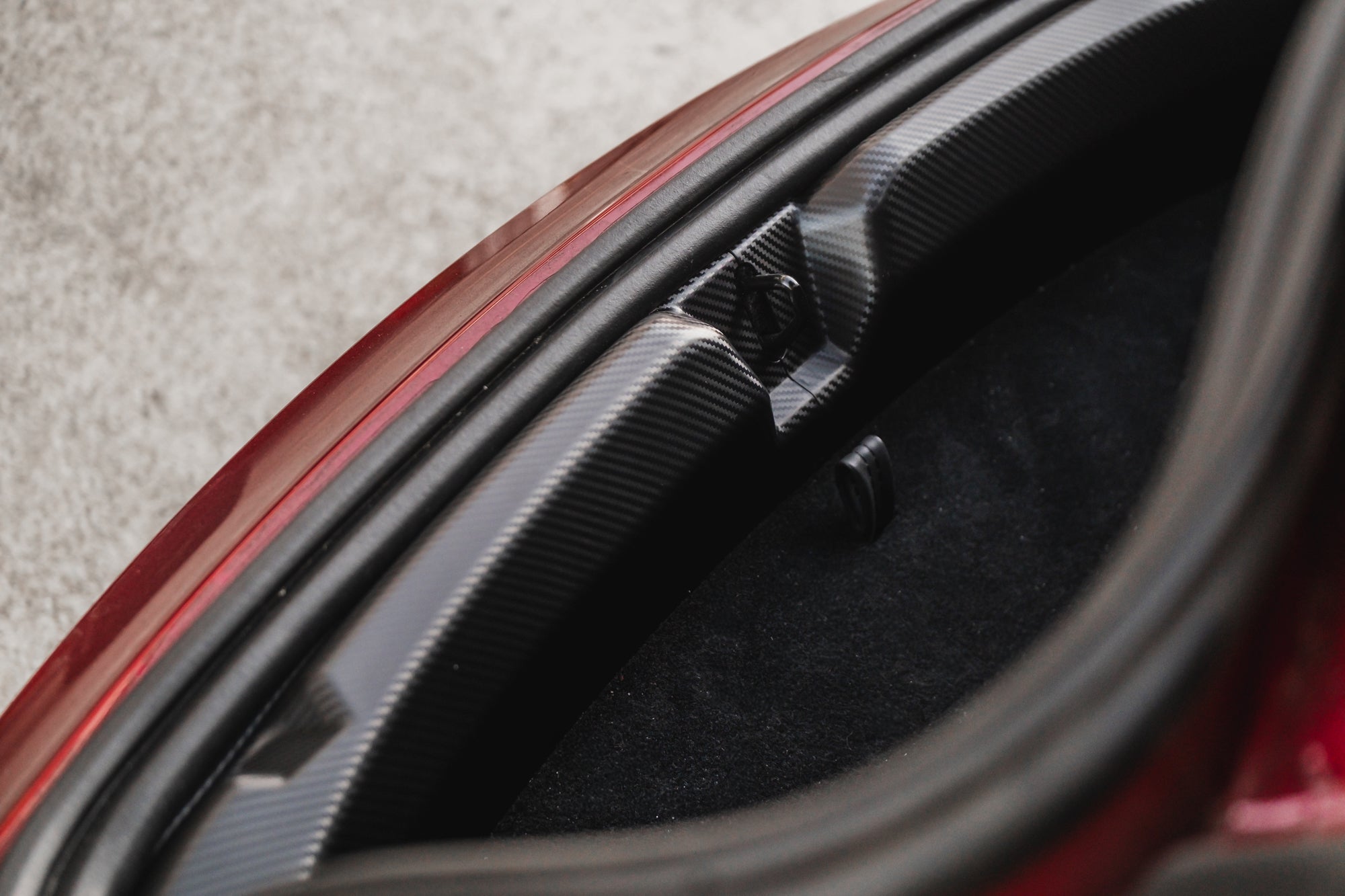 Tesla Model 3 Highland Trunk Sill Protector Carbon Fiber Pattern