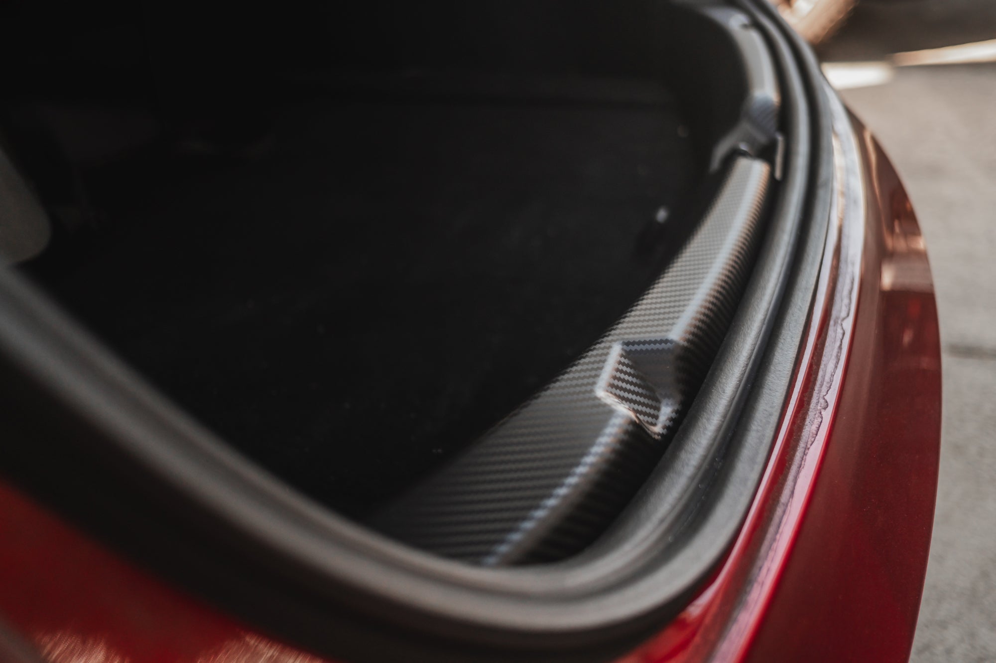 Tesla Model 3 Highland Trunk Sill Protector Carbon Fiber Pattern