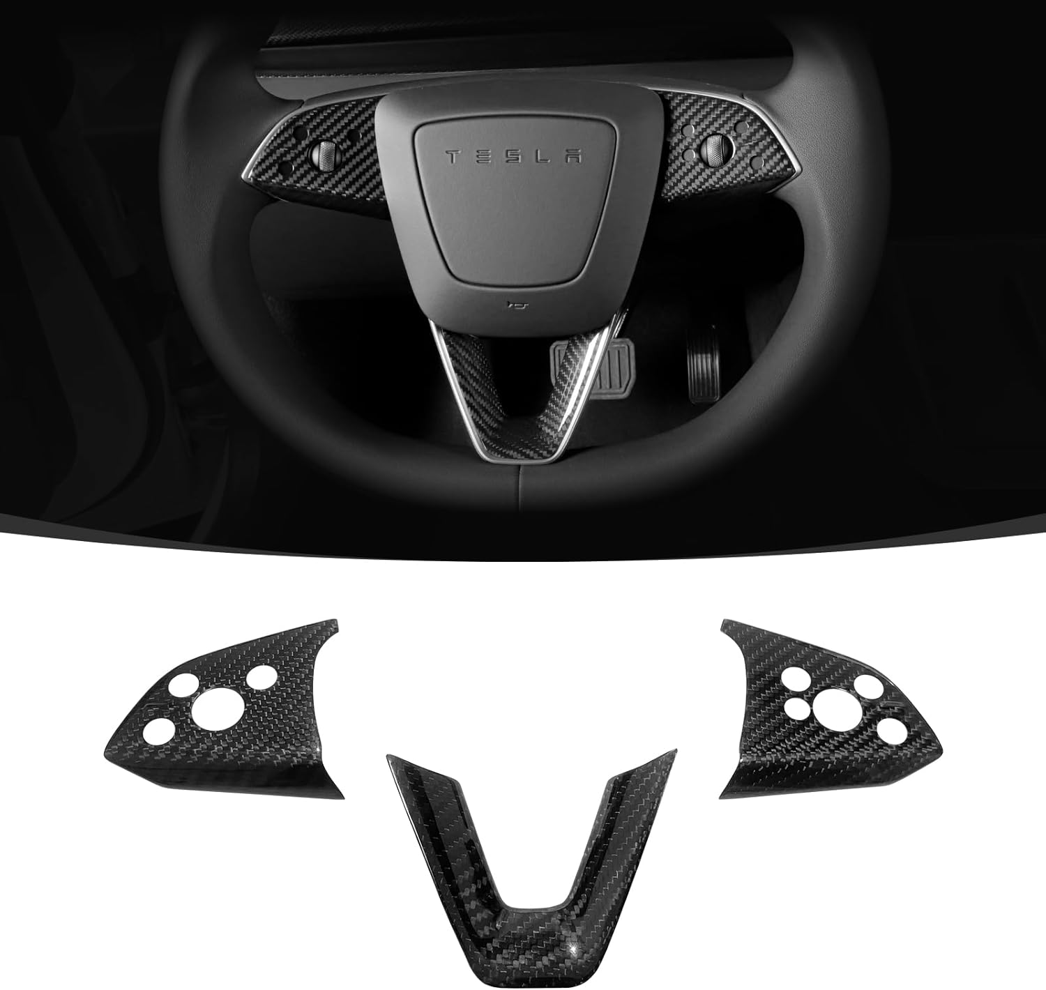 Tesla Model 3 Highland Genuine Dry Carbon Fiber Steering Wheel Button Covers