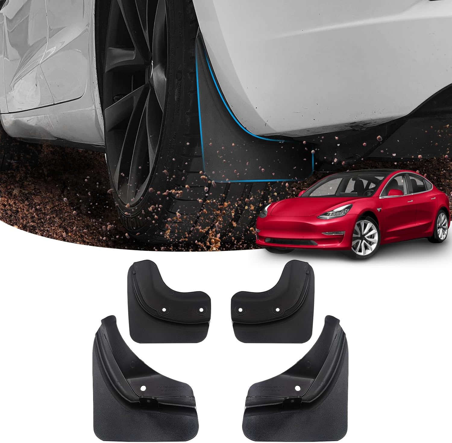 Tesla Model 3 Mud Flaps (4 piece complete set)