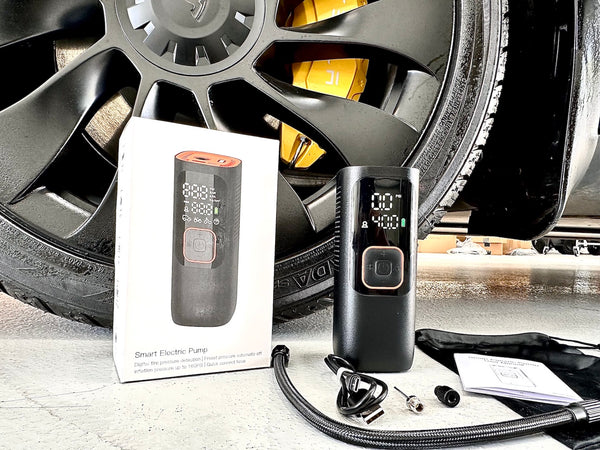 Portable Tire Inflator for Tesla (USB, Pressure Gauge, 100