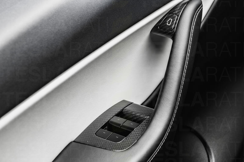 Tesla Model 3 & Y Genuine Carbon Fiber Door/Window Switch Panel Covers (14pcs)