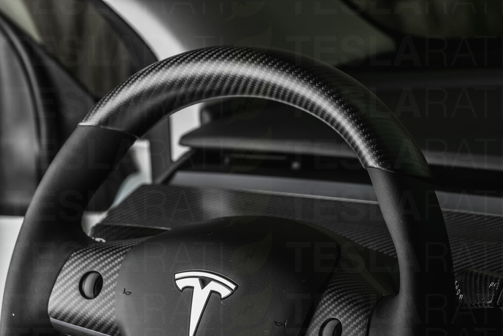 Tesla Model 3 & Y Genuine Carbon Fiber Steering Wheel Caps (2-pc) – TESLARATI  Marketplace