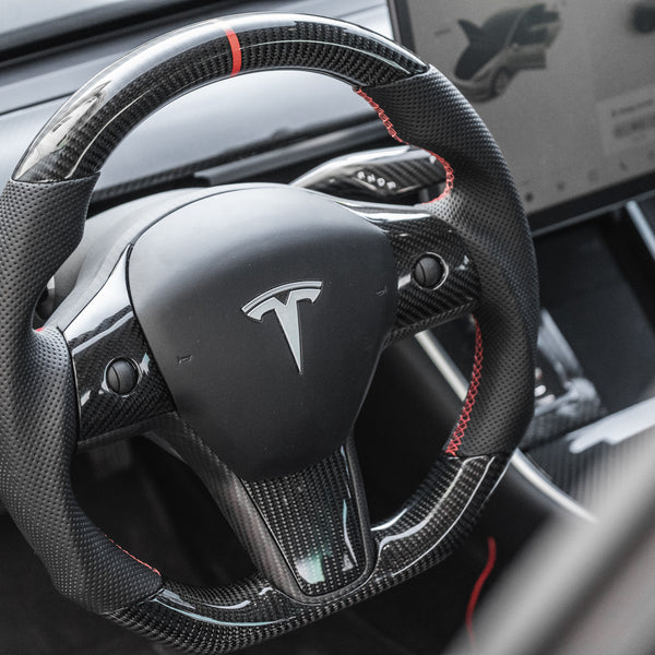 Tesla Model 3 Y Genuine Carbon Fiber Steering Wheel TESLARATI
