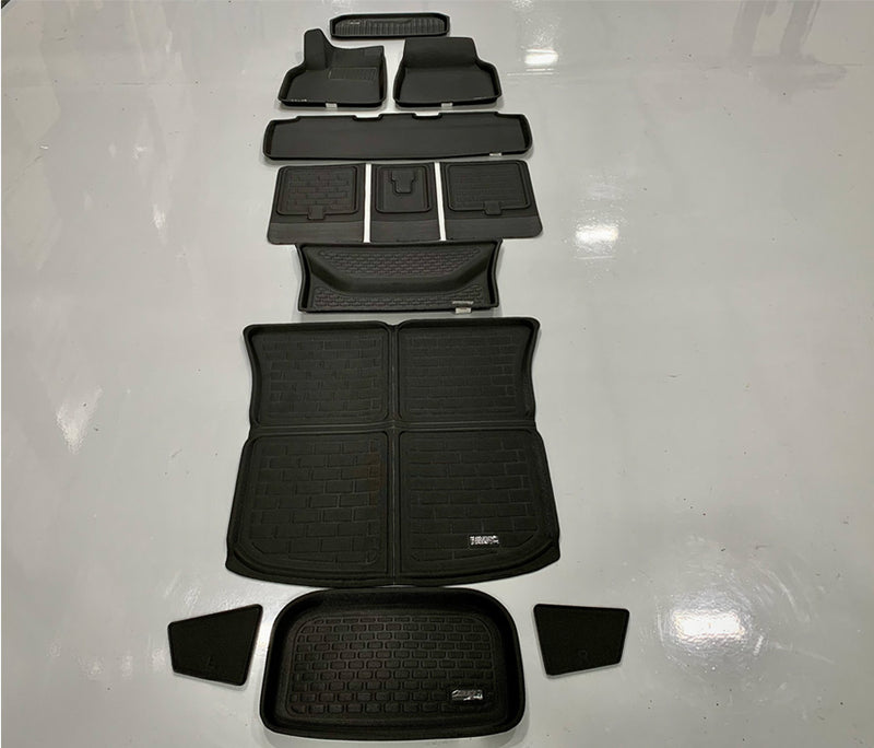 3D MAXpider 2021-2023 Fits Tesla Model Y Kagu Carbon Fiber Embossed Pattern 7 Seat 1st 2nd 3rd Row Black Floor Mat L1TL03601509